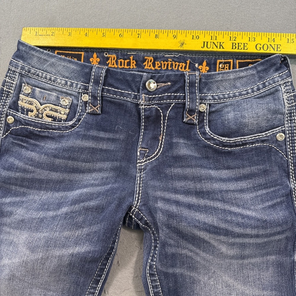 Rock Revival pILKIN crop jeans wOMEN 28x  28.5 embroidered HICK sTITCH wHISKErs - Picture 9 of 10
